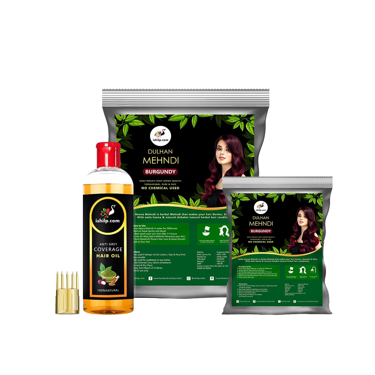 Burgundy Mehndi 500GRM+250GRM Combo With Anti Grey Coverage Oil -100ml (Flat 10% Off)